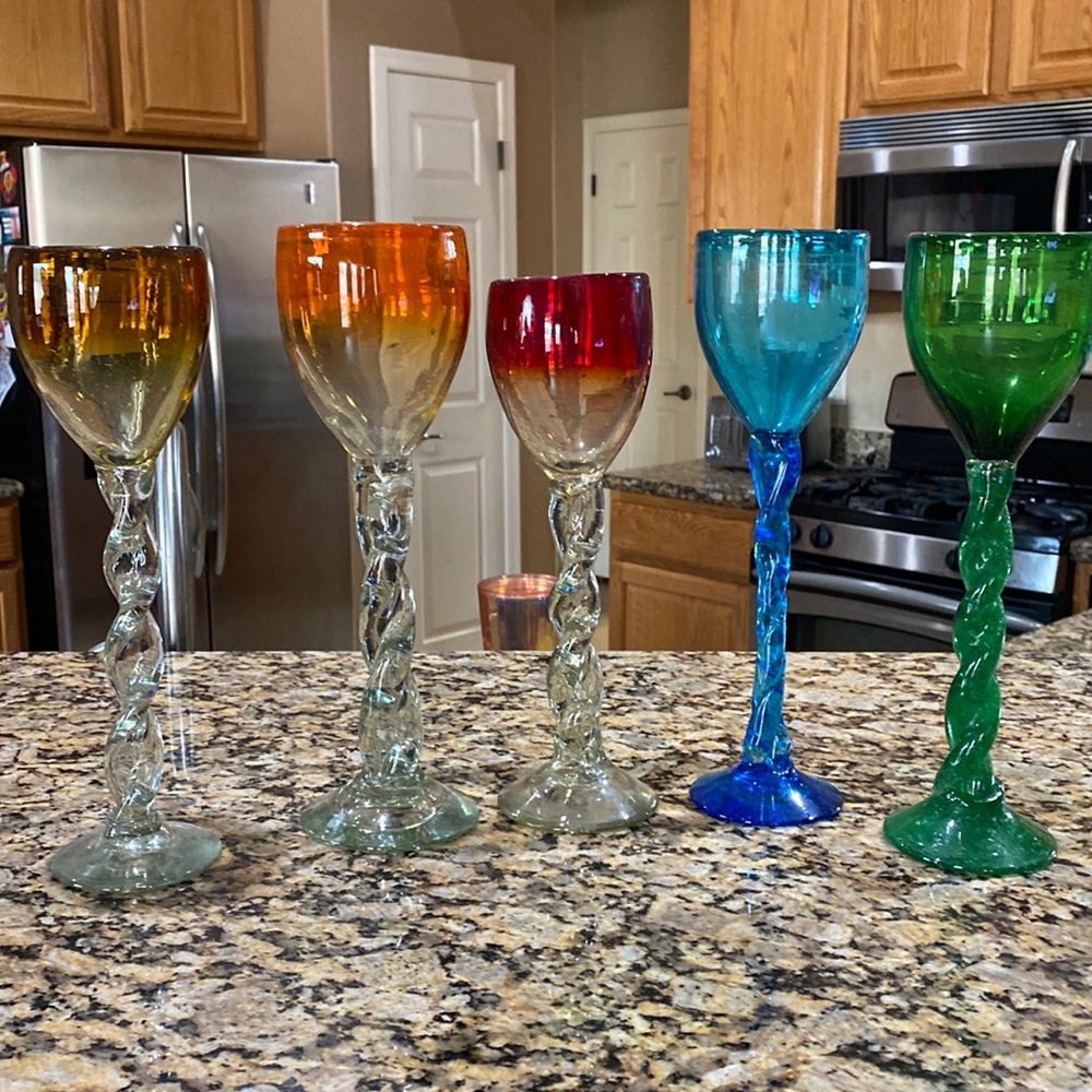 Hand blown wine glasses from Mexico